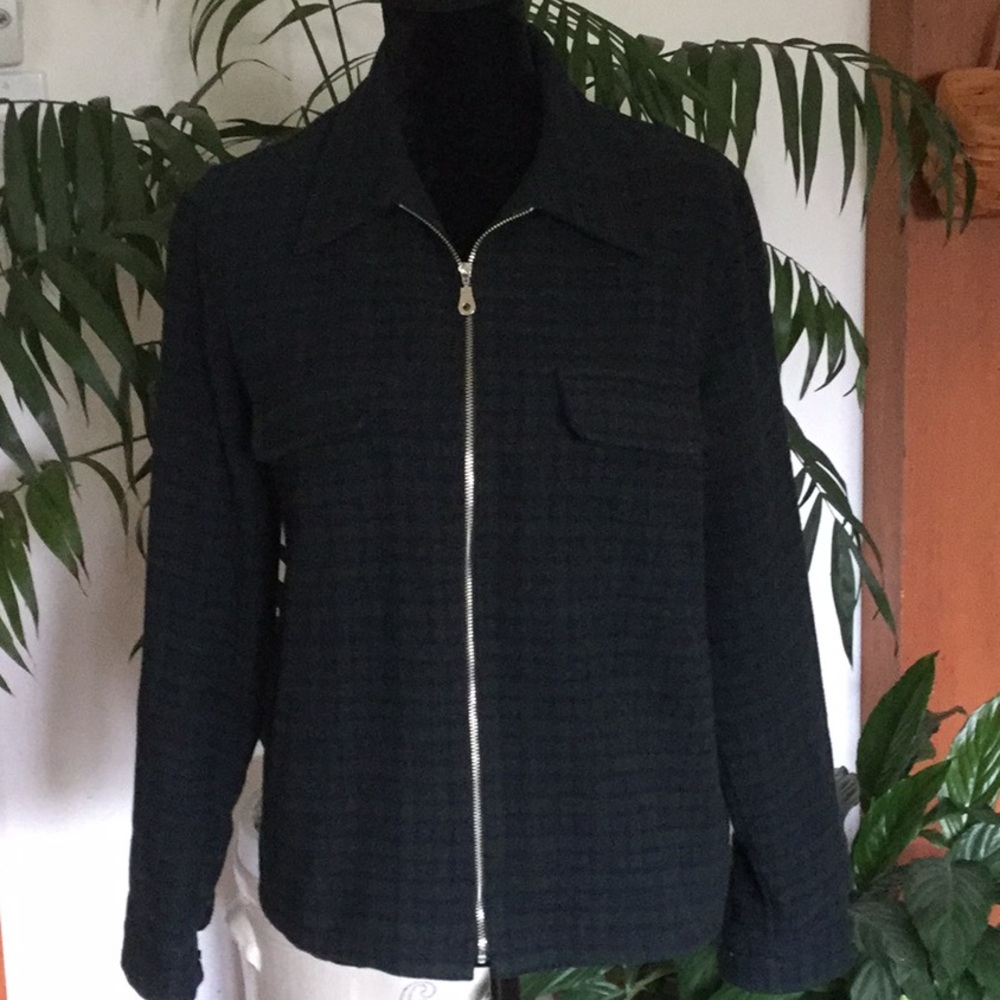 Black and Navy Plaid Wool Jacket